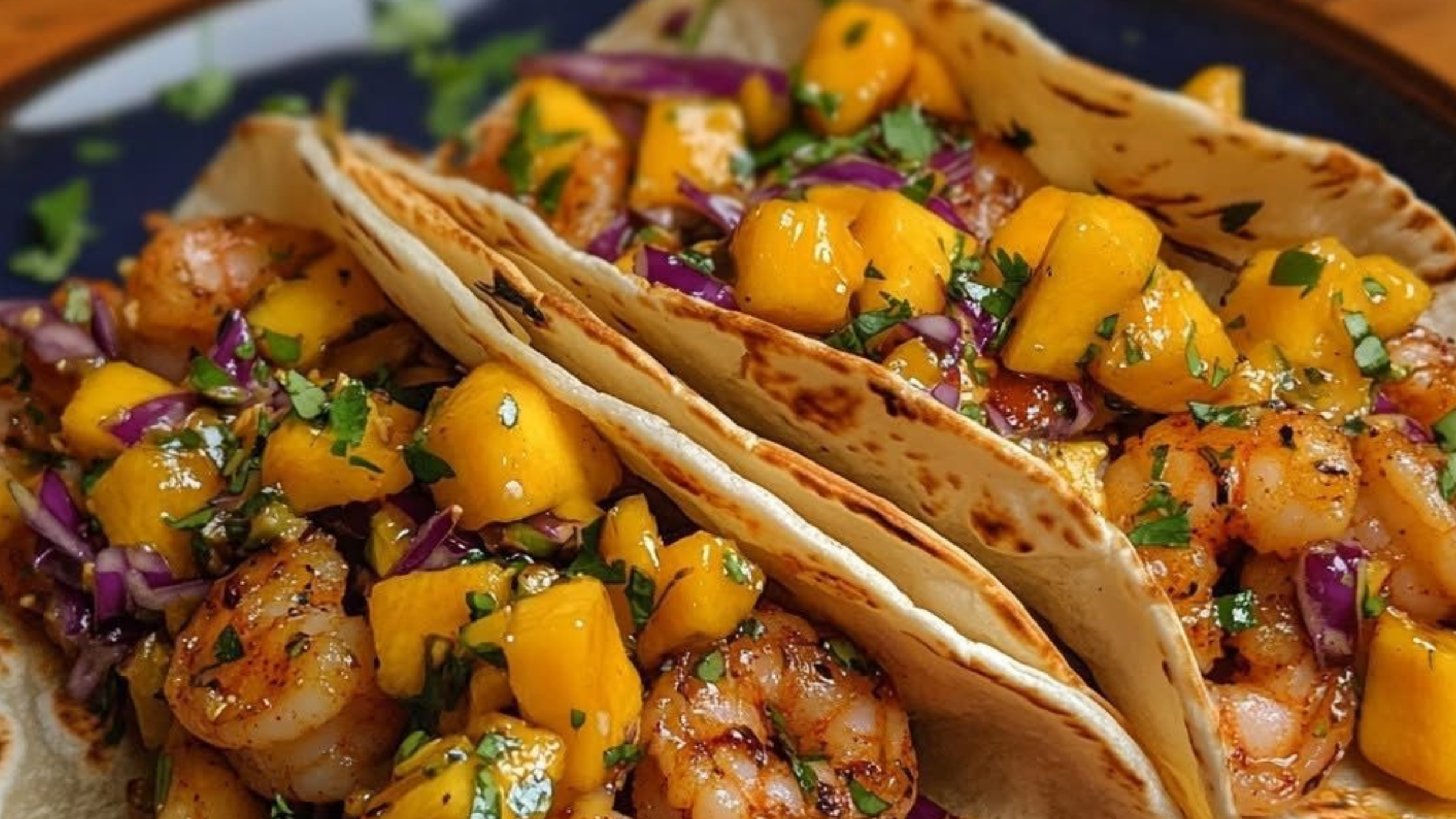 SHRIMP MANGO TACOS . NO SUGAR