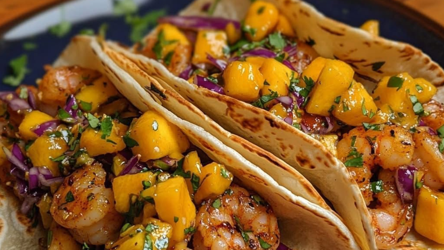SHRIMP MANGO TACOS . NO SUGAR